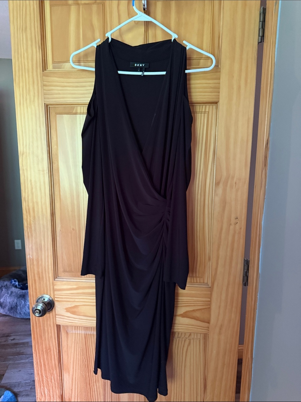 DKNY Black Sleeveless Draped Midi Dress